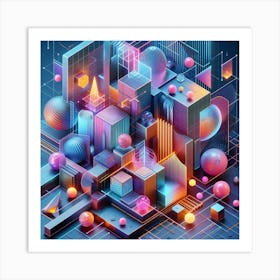 Holo-Deco: A Dynamic and Elegant Display of Abstract 3D Shapes Art Print