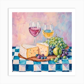 Cheese & Wine Checkerboard 1 Art Print