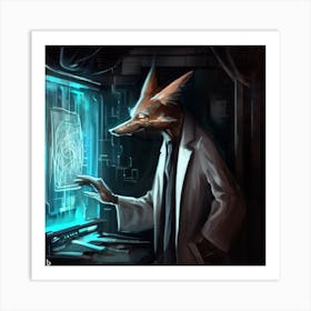 Fox In The Computer Art Print