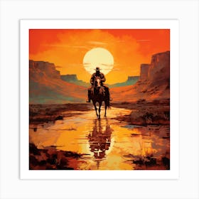 Cowboy Sunset Art Print