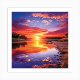 Sunset Over The River Art Print