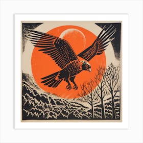 Retro Bird Lithograph Eurasian Sparrowhawk 2 Art Print