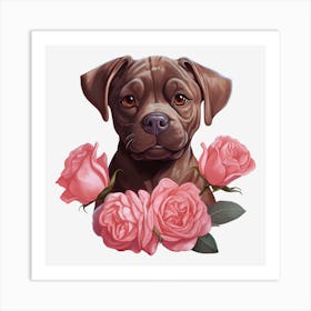 Dog With Roses 6 Art Print