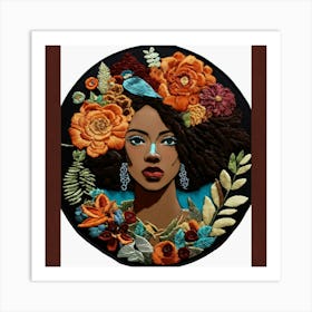 Afrocentric Embroidery Patch Of Face Of A Stunning (1) Art Print