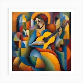 Abstract Woman Playing A Guitar Art Print