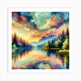 Sunset By The Lake Art Print