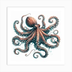 Sea Octopus In Motion, Sea Octopus Watercolour Art Print 2 Art Print