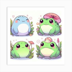 Kawaii Frogs Art Print