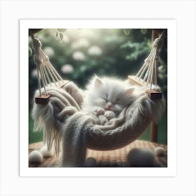 White Kitten Sleeping In A Hammock 2 Art Print