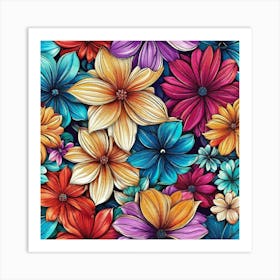 Colorful Flowers Wallpaper 1 Art Print