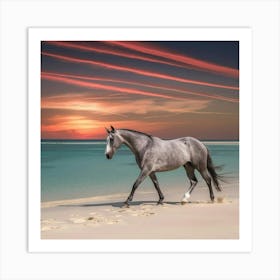 Horse On The Beach At Sunset Art Print