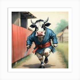 Cow In Samurai Costume Art Print