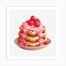 Waffles With Ice Cream And Raspberries Art Print