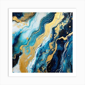 Gold And Blue Abstract Painting Art Print