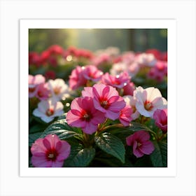 A Lush Garden Of Vibrant Pink And White Begonias With Morning Dew 3 Art Print