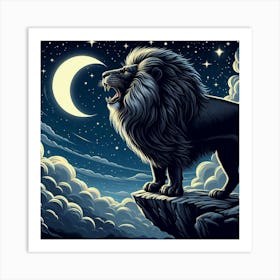 Lion In The Night Sky Art Print