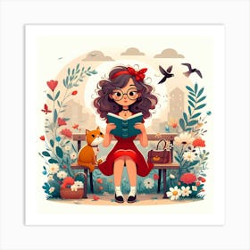 Girl Reading A Book Art Print