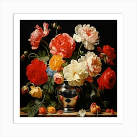 Peonies In A Silver Vase Art Print