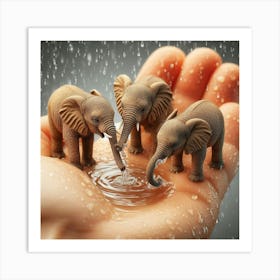 Elephants In The Rain Photo Art Print