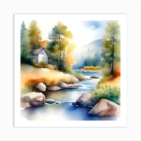 Watercolor Landscape Painting Art Print