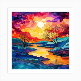 Sunset Over The River 3 Art Print