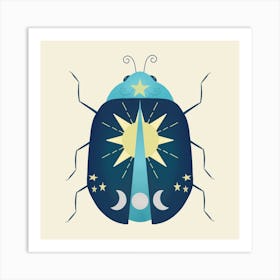 Celestial Beetle With Sun Moon And Stars Square Art Print