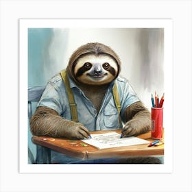 Sloth Writing Art Print