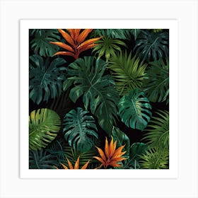 Tropical Leaves Seamless Pattern Art Print