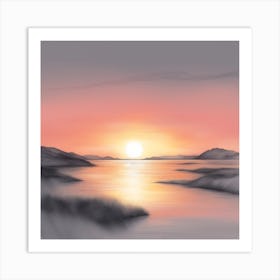 Sunset Over Water And Mountain Terrain Art Print