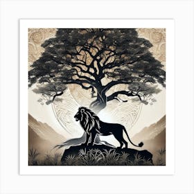 Lion And Tree 4 Art Print