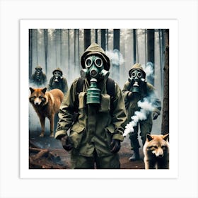 Gas Masks In The Forest 6 Art Print