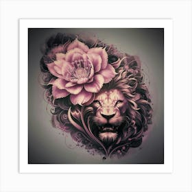 Lion With Flower Art Print