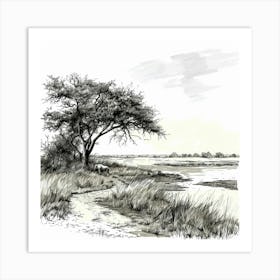 A Hwange National Park In Zimbabwe Hand Drawn Art Print