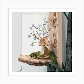 Flower Arrangement On A Tree Stump Art Print