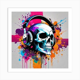 Skull With Headphones 45 Art Print