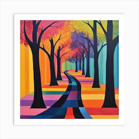 trees with black trunks and leaves in various colors Art Print