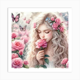 Roses And Butterflies Art Print