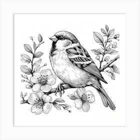 Line Art sparrow 2 Art Print