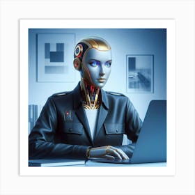 Robot journalist Working On Laptop Art Print