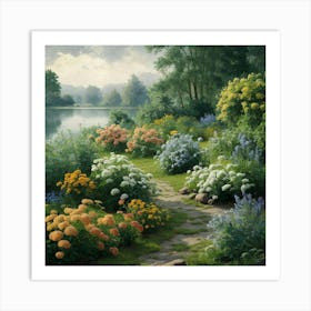 A Garden Of Different Colored Flowers 1 Art Print