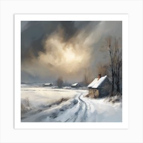 A Winter Landscape, Snow across the Countryside 1 Art Print