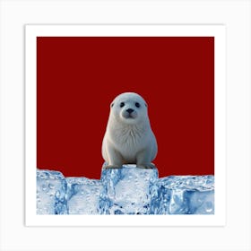 Seal On Ice Cubes Art Print