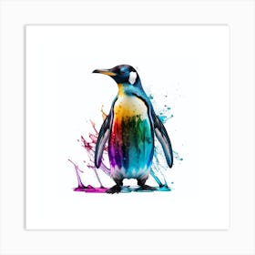 Penguin With Rainbow Water Splash Effect Art Print