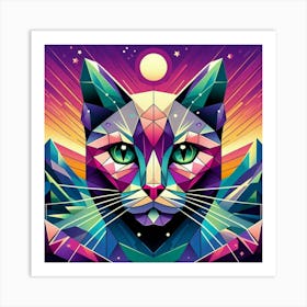 Indigo Low Poly Cat Art Print