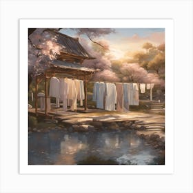 Laundry Among Cherry Blossoms 2 Art Print