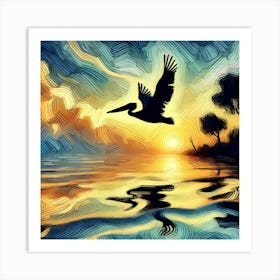 Pelican At Sunset Poster