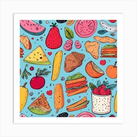 Seamless Pattern With Fruits And Vegetables Art Print