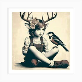 Girl And A Bird Art Print