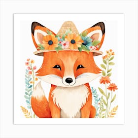 Floral Baby Fox Nursery Illustration (5) Art Print
