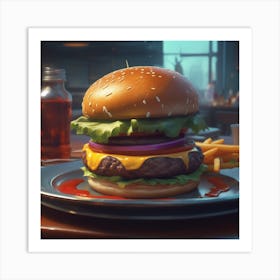 Hamburger On A Plate 130 Art Print